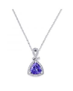 Tanzanite (1-1/10 ct. t.w.) and Diamond (1/4 ct. t.w.) Triangle 18" Pendant Necklace in 14k White Gold