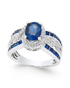 Sapphire (2-3/4 ct. t.w.) and Diamond (1/3 ct. t.w.) Ring in 14k White Gold