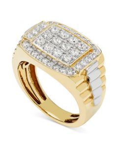 Men's Diamond Cluster Two-Tone Ring (1 ct. t.w.) in 10k Gold & White Gold