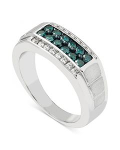 Men's Blue & White Diamond (1 ct. t.w.) Ring in 10k White Gold