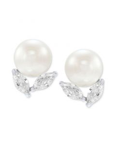 Cultured Freshwater Pearl (8mm) & Cubic Zirconia Stud Earrings in Sterling Silver