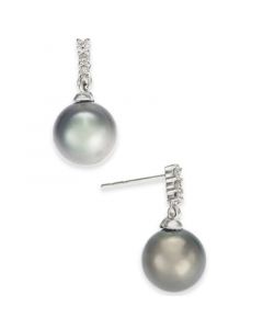 Cultured Tahitian Pearl (8mm) & Diamond (1/10 ct. t.w.) Drop Earrings in 14k White Gold