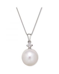 Cultured White South Sea Pearl (12mm) and Diamond (1/10 ct. t.w.) Pendant Necklace in 14k White Gold