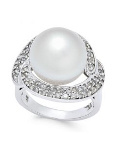 Cultured South Sea Pearl (13mm) and Diamond (5/8 ct. t.w.) Ring in 14k White Gold