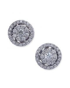 Diamond Cluster Halo Stud Earrings (1/2 ct. t.w.) in 14k White Gold