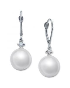 Cultured White South Sea Pearl (11mm) and Diamond (1/6 ct. t.w.) Drop Earrings in 14k White Gold