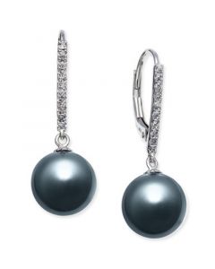 Cultured Tahitian Pearl (9mm) and Diamond (1/10 ct. t.w.) Drop Earrings in 14k White Gold