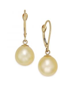 Cultured Oval Golden South Sea Pearl (9mm) Drop Earrings in 14k Gold