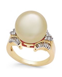 Cultured Golden South Sea Pearl (13mm) and Diamond (1/2 ct. t.w.) Statement Ring in 14k Gold