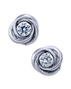 Cubic Zirconia Love Knot Stud Earrings in 10k White Gold