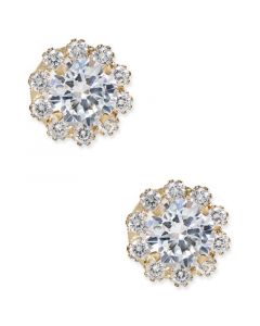 Cubic Zirconia Halo Stud Earrings in 10k Gold