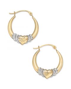 Two-Tone Heart Hoop Earrings in 10k Gold and Rhodium Plate