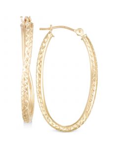 Textured Twisted Oval Hoop Earrings in 10k Gold