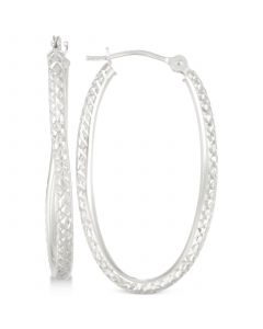 Textured Twisted Oval Hoop Earrings in 10k White Gold