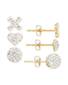 3-Pc. Set Pave Crystal Stud Earrings in 10k Gold