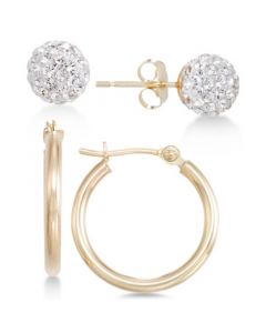 2-Pc. Set Crystal Fireball Stud and Polished Hoop Earrings in 10k Gold