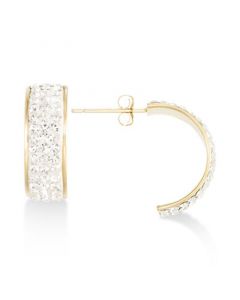 Pavé Crystal Wide Half-Hoop Earrings in 10k Gold