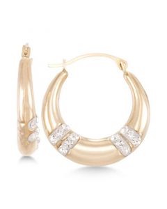 Crystal Embellished Hoop Earrings in 10k Gold