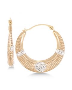 Crystal Ribbed Hoop Earrings in 10k Gold