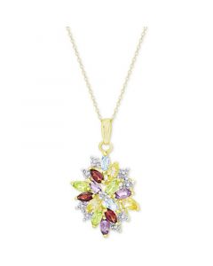 Multi-Gemstone (2-1/8 ct. t.w.) and Diamond Accent Cluster Pendant Necklace in 18k Gold-Plated Sterling Silver