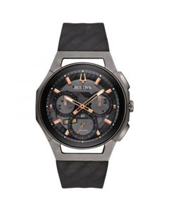 Men's Chronograph CURV Black Rubber Strap Watch 44mm 98A162