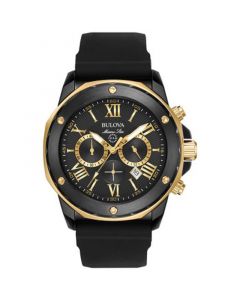 Men's Chronograph Marine Star Black Silicone Strap Watch 44mm 98B278