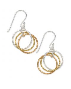 Tri-Tone Interlocking Circle Drop Earrings in Sterling Silver, Gold-Plated Sterling Silver and Rose Gold-Plated Sterling Silver, Created for Macy's