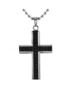 Men's Diamond Cross Pendant Necklace (1/2 ct. t.w.) in Stainless Steel with Rhodium Plating