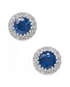 Sapphire (5/8 ct. t.w.) and Diamond (1/10 ct. t.w.) Stud Earrings in 14k White Gold (Also Available in Ruby and Emerald)