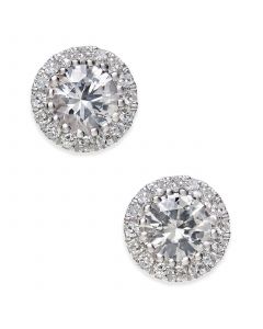 White Sapphire (5/8 ct. t.w.) and Diamond (1/10 ct. t.w.) Stud Earrings in 14k White Gold