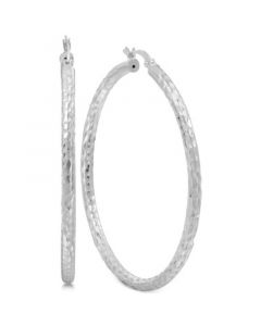 Thin Textured Hoop Earrings in Sterling Silver