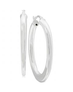 Polished Tube Oval Hoop Earrings in Sterling Silver