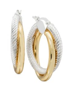 Two-Tone Textured Overlapped Hoop Earrings in Sterling Silver and 14k Gold-Plate