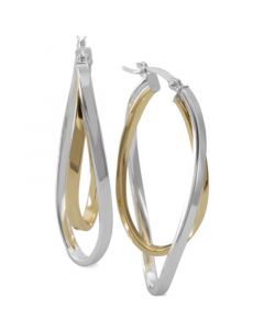 Two-Tone Twisted Hoop Earrings in Sterling Silver and 14k Gold-Plate