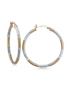 Two-Tone Textured Hoop Earrings in Sterling Silver and 14k Gold-Plate