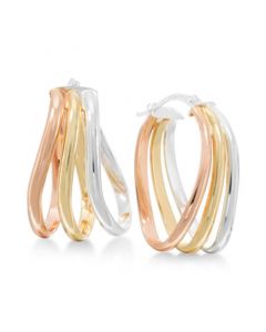 Tri-tone Oval Hoop Earrings in Sterling Silver and 18k Gold-Plated and Rose Gold-Plated Sterling Silver