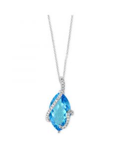 Ocean Bleu by EFFY® Blue Topaz (7-1/10 ct. t.w.) and Diamond (1/8 ct. t.w.) Pendant Necklace in 14k White Gold