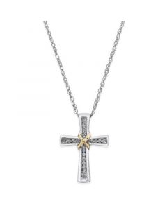 Diamond Cross Pendant Necklace (1/10 ct. t.w.) in Sterling Silver and 14k Gold-Plate