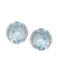 Aquamarine (3 ct. t.w.) and Diamond Accent Stud Earrings in 14k White Gold