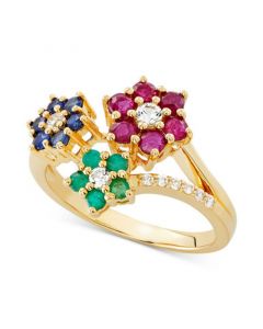 Multi-Gemstone (1-3/8 ct. t.w.) Floral Ring in 14k Gold