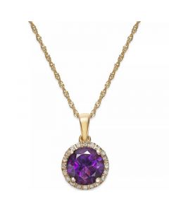 Semi-Precious Stone and Diamond Halo Pendant Necklaces in 14k White, Yellow or Rose Gold