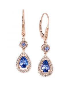 Tanzanite (1-5/8 ct. t.w.) and Diamond (1/3 ct. t.w.) Teardrop Halo Drop Earrings in 14k Rose Gold