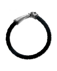 EFFY® Men's Leather Panther Bracelet in Sterling Silver