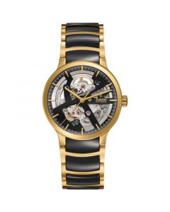 Men's Swiss Automatic Centrix Open Heart Black Ceramic and Gold-Tone Stainless Steel Bracelet Watch 38mm R30180162