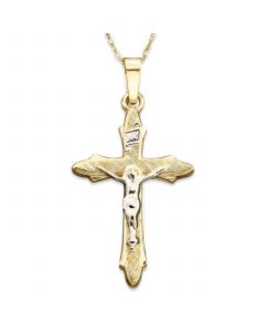 Two Tone Crucifix Charm Pendant in 14K Yellow and White Gold