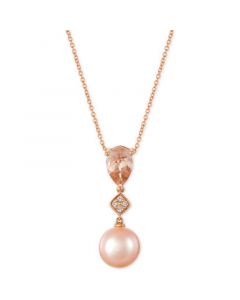 Peach Morganite™ (9/10 ct. t.w.), Pink Cultured Freshwater Pearl (10mm) and Diamond Accent Pendant Necklace in 14k Rose Gold