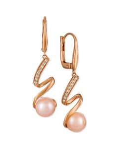 Pink Cultured Freshwater Pearl (8mm) and Diamond (1/10 ct. t.w.) Drop Earrings in 14k Rose Gold