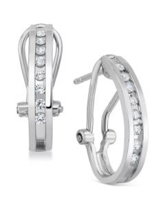 Diamond J-Hoop Earrings (1/4 ct. t.w.) in Sterling Silver or 14K Gold-Plated Sterling Silver