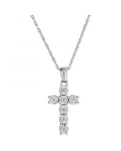 Diamond Cross Pendant Necklace (1/10 ct. t.w.) in Sterling Silver