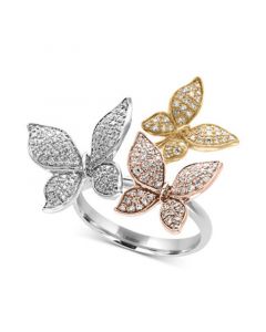 Trio by EFFY® Diamond Pavé Butterfly Ring (5/8 ct. t.w.) in 14K Yellow, White and Rose Gold